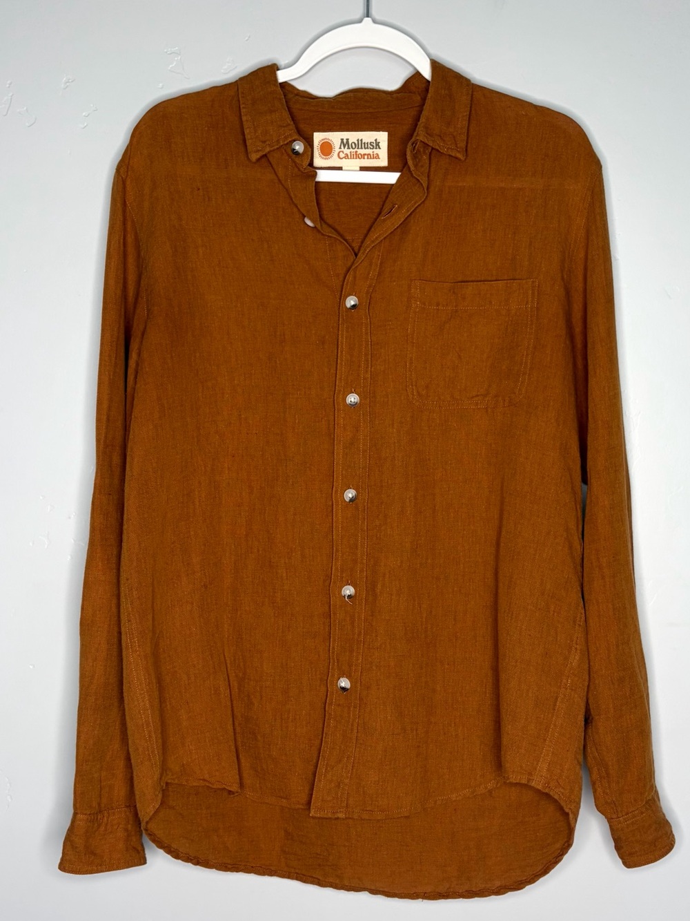Mollusk California Linen Cotton Button Down Long Sleeve Shirt Medium Orange